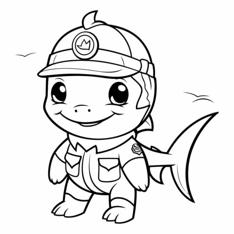 Black and White Cartoon Illustration of Cute Little Baby Shark A