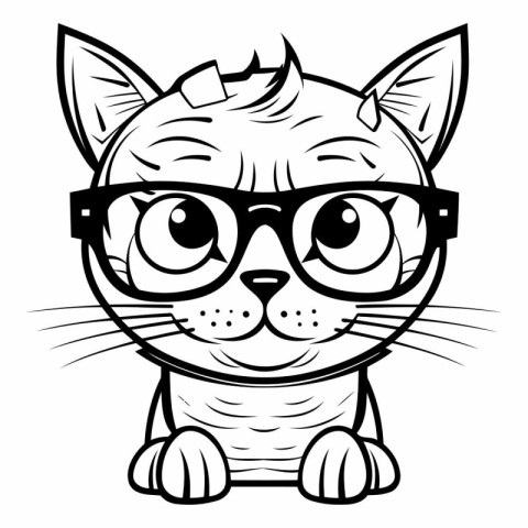 Black and White Cartoon Illustration of Cat with Glasses for Col