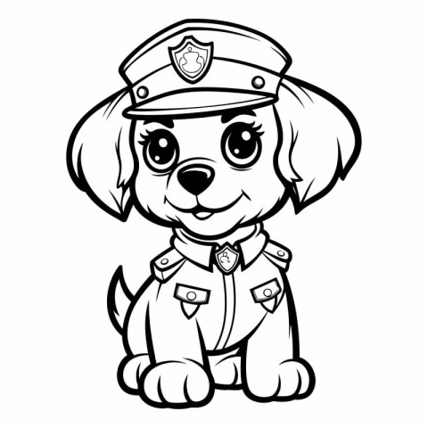 Black and White Cartoon Illustration of Cute Puppy Police Dog An