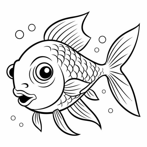 Black and White Cartoon Illustration of Cute Fish for Coloring B