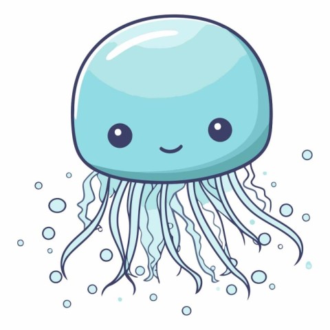 Cute cartoon jellyfish isolated on white background.