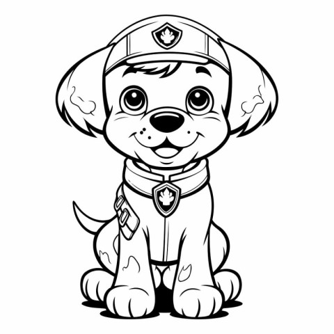 Black and White Cartoon Illustration of Cute Puppy Sailor Dog fo