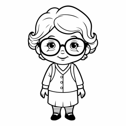 Cute cartoon girl with glasses isolated on white background.