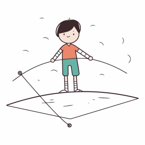 Vector illustration of a little boy playing skateboard on the be