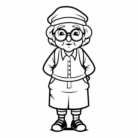 Black and White Cartoon Illustration of Grandmother or Grandmoth