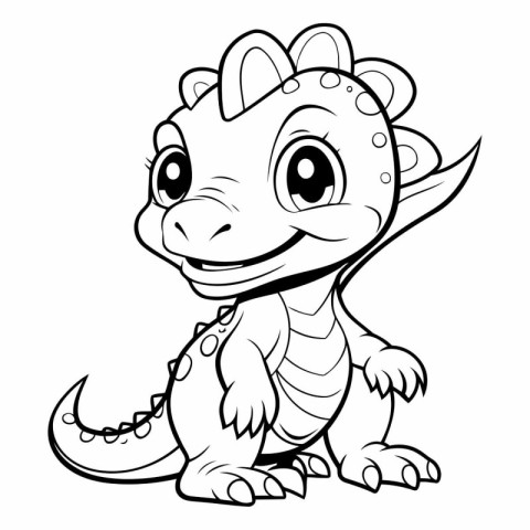 Cute baby crocodile - black and white vector illustration for co