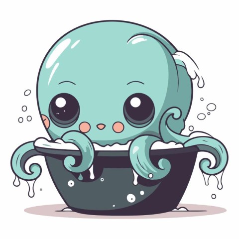 Cute cartoon octopus in a bowl of water.