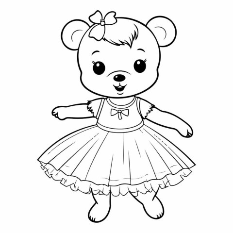 Coloring book for children. Teddy bear in a skirt and bow