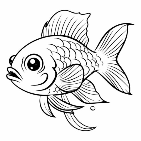 Black and White Cartoon Illustration of Cute Fish for Coloring B