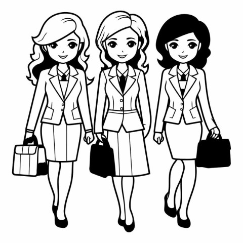 Vector illustration of three business women in suit with briefca