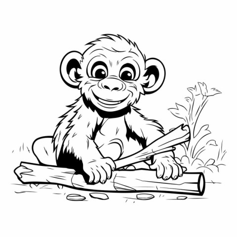 Monkey - Black and White Cartoon Mascot Character Illustration