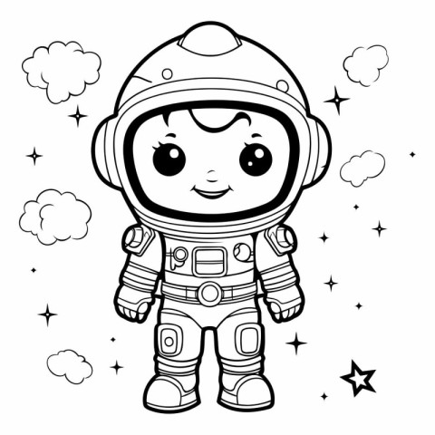 Cute astronaut in spacesuit for coloring book.