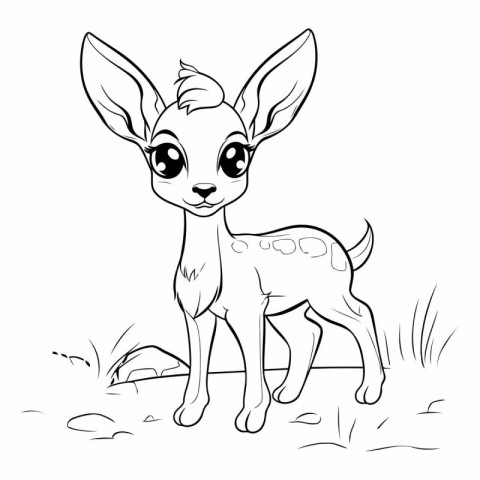 Funny little baby deer. Black and white vector illustration for