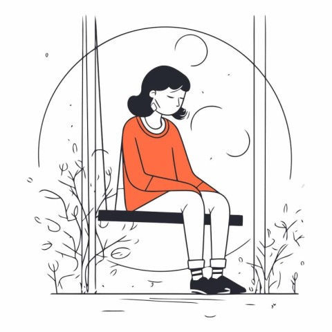 Sad woman sitting on a bench in the park.