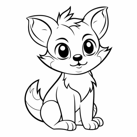 Black and White Cartoon Illustration of Cute Little Fox Animal C