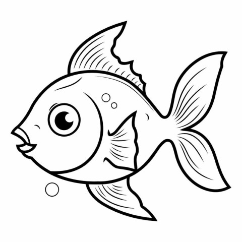 Black and White Cartoon Illustration of Cute Fish Animal Charact