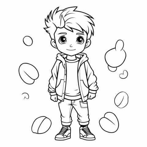 Coloring Page Outline Of a boy with a backpack and pills