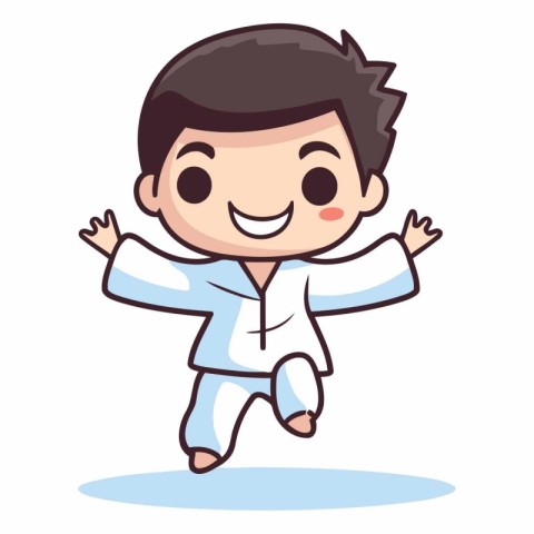 Karate boy cartoon character vector illustration. Cartoon karate