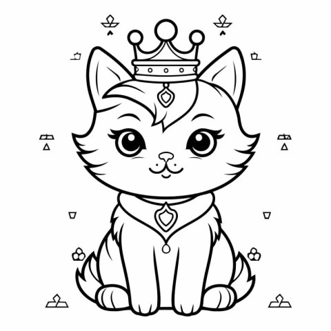 Coloring book for children: Cute cat in a crown.