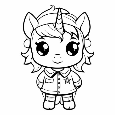 Black and White Cartoon Illustration of Cute Unicorn Fantasy Cha