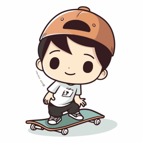 Boy riding skateboard vector illustration. Cute little boy ridin