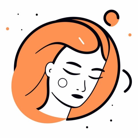 Vector illustration of a woman's face with closed eyes. Line art