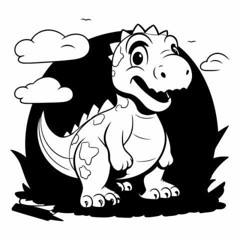 Black and White Dinosaur Cartoon Mascot Character Vector Illustr