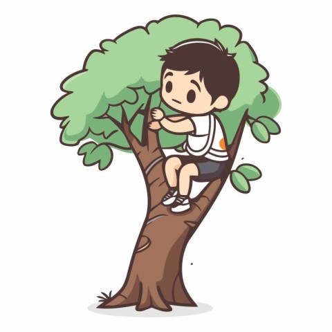 Boy climbing a tree of a boy climbing a tree.