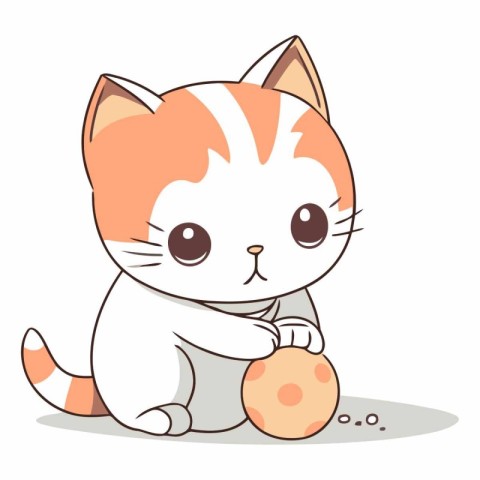 Cute cartoon cat sitting and holding an egg.