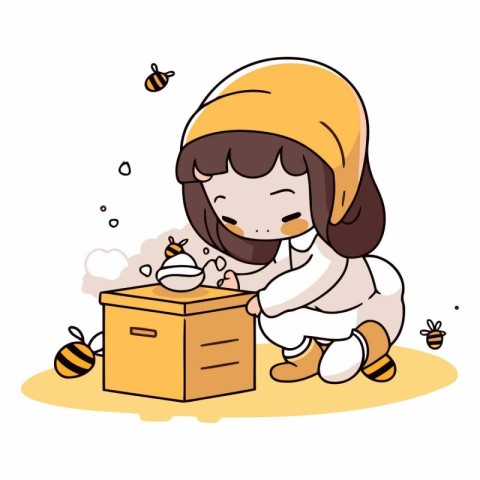 Beekeeper with a box of honey. Cartoon style vector illustration