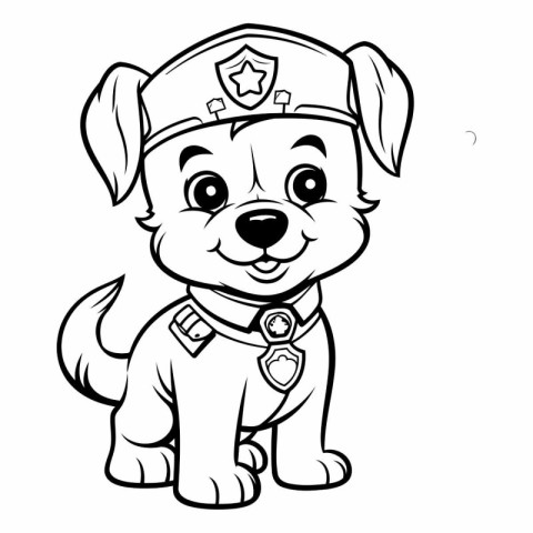 Black and White Cartoon Illustration of Cute Puppy Police Dog An