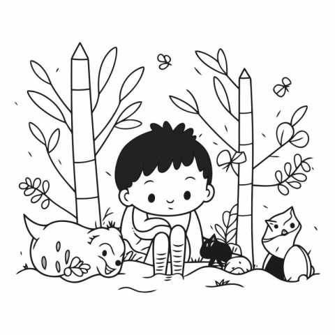 Boy and cat cartoon design. Animal zoo life nature character chi