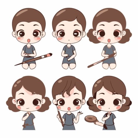 Cute little girl cartoon character in various action poses