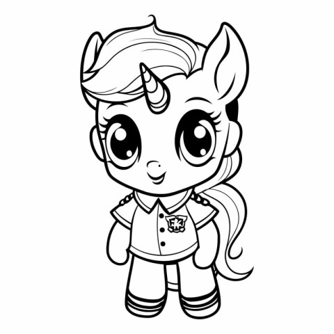 Black and White Cartoon Illustration of Cute Unicorn Fantasy Cha