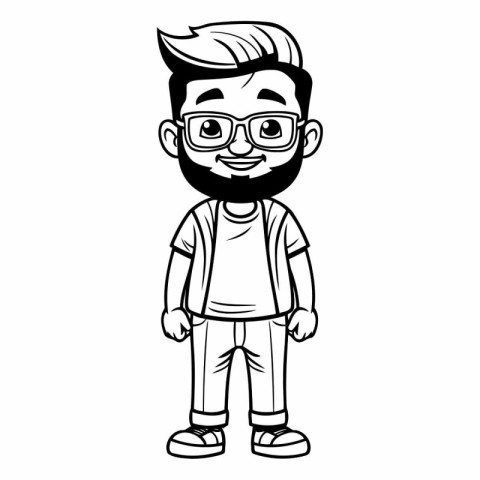 young man with beard and eyeglasses cartoon vector illustration