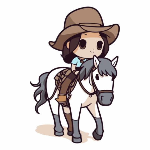 Cute cartoon cowgirl with a horse on a white background.