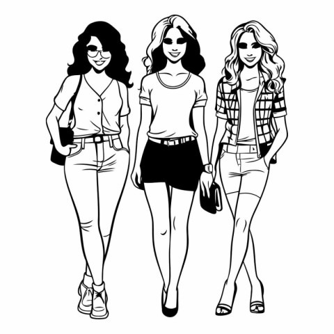 Beautiful young women in casual clothes. Black and white.