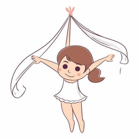 Cute little girl doing gymnastic exercises with a ribbon.