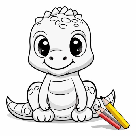 cute dinosaur with pencil and eraser isolated on a white backgro