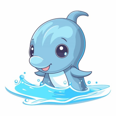 Cute baby dolphin in water. cartoon vector illustration isolated