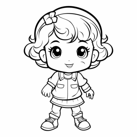 Cute Little Girl Cartoon Mascot Character Vector Illustration.