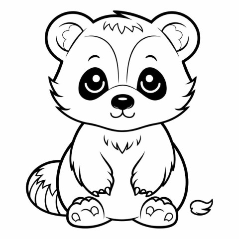 Black and White Cartoon Illustration of Cute Little Bear Animal