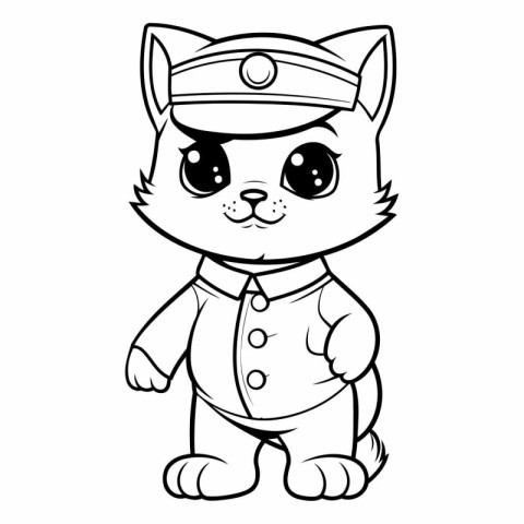 Black and White Cartoon Illustration of Cute Cat Sailor Characte