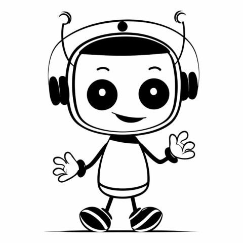 Cartoon Astronaut Character with Headphones.