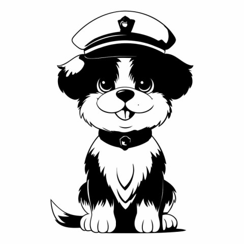 Black and white illustration of a dog in a sailor's cap.