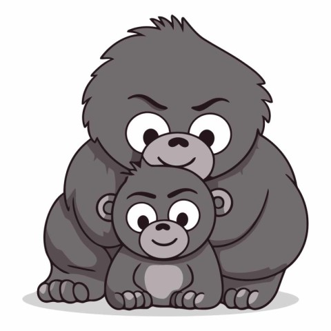 Gorilla mother with her baby in a cartoon style vector illustrat