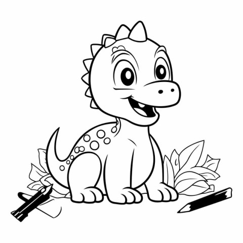 Black and White Cartoon Illustration of Cute Dinosaur for Colori