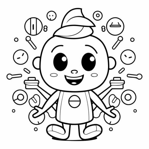 Coloring Page Outline Of cartoon mechanic worker.