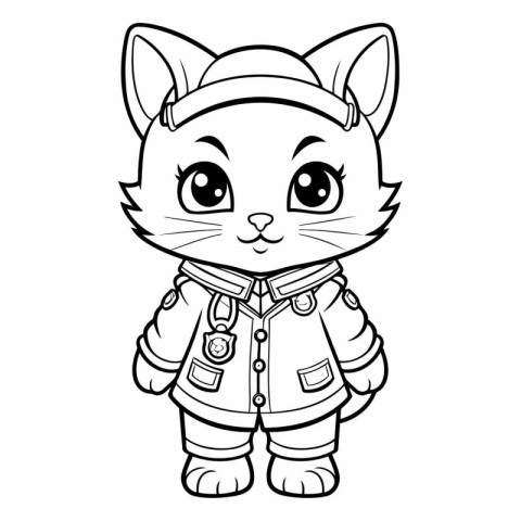 Outlined Cute Cat Cartoon Mascot Character for Coloring Book