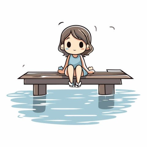 Girl sitting on a pontoon in the water.